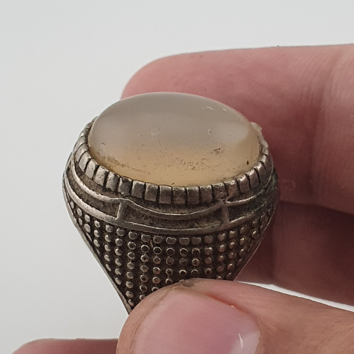 Old World Rustic Brass Ring with Natural Jade Stone