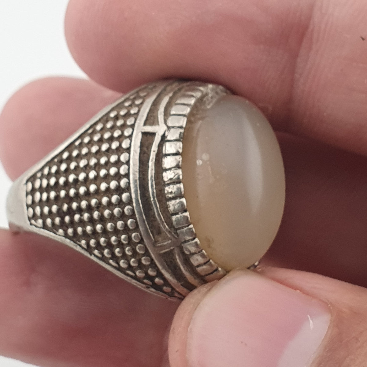 Old World Rustic Brass Ring with Natural Jade Stone