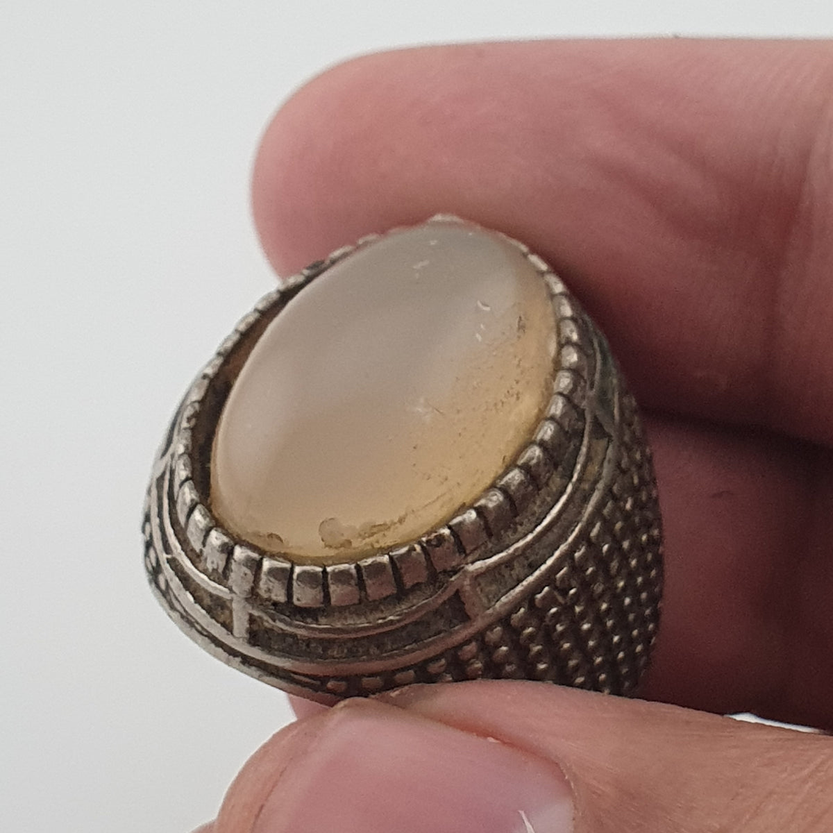 Old World Rustic Brass Ring with Natural Jade Stone