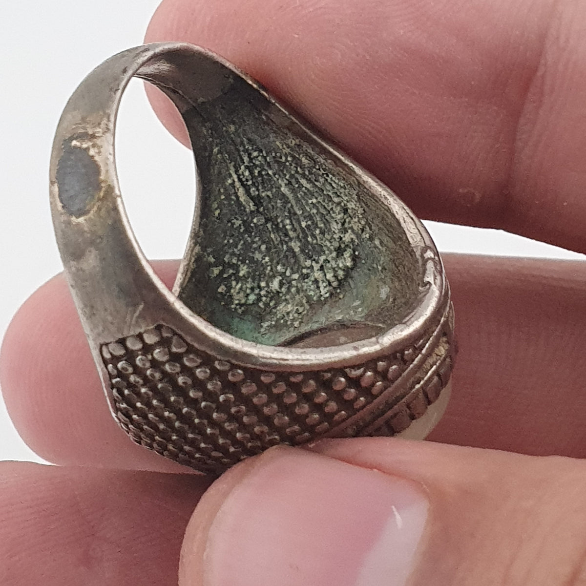 Old World Rustic Brass Ring with Natural Jade Stone