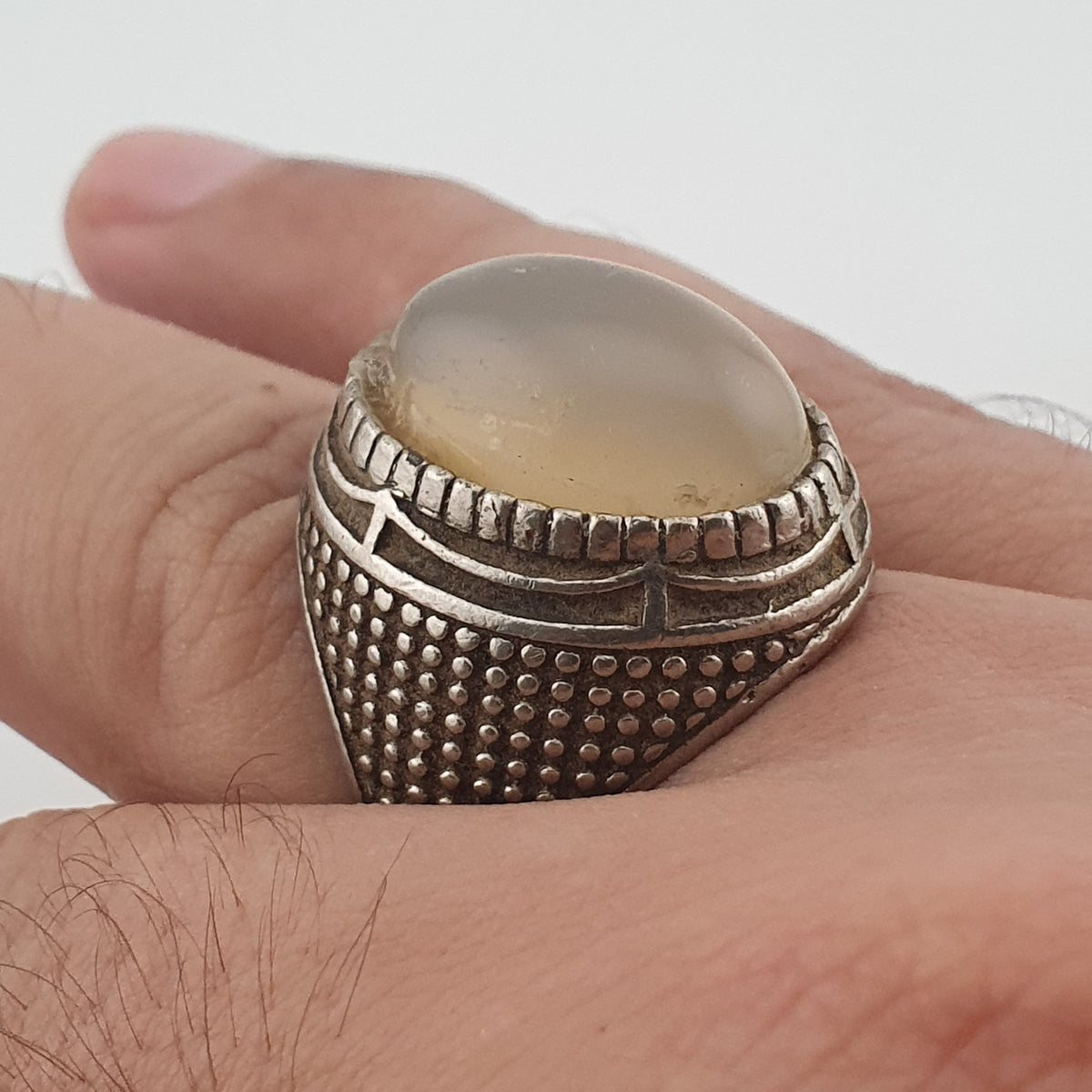 Old World Rustic Brass Ring with Natural Jade Stone