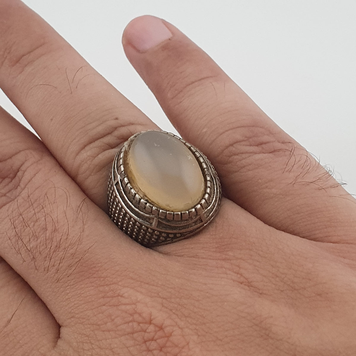 Old World Rustic Brass Ring with Natural Jade Stone