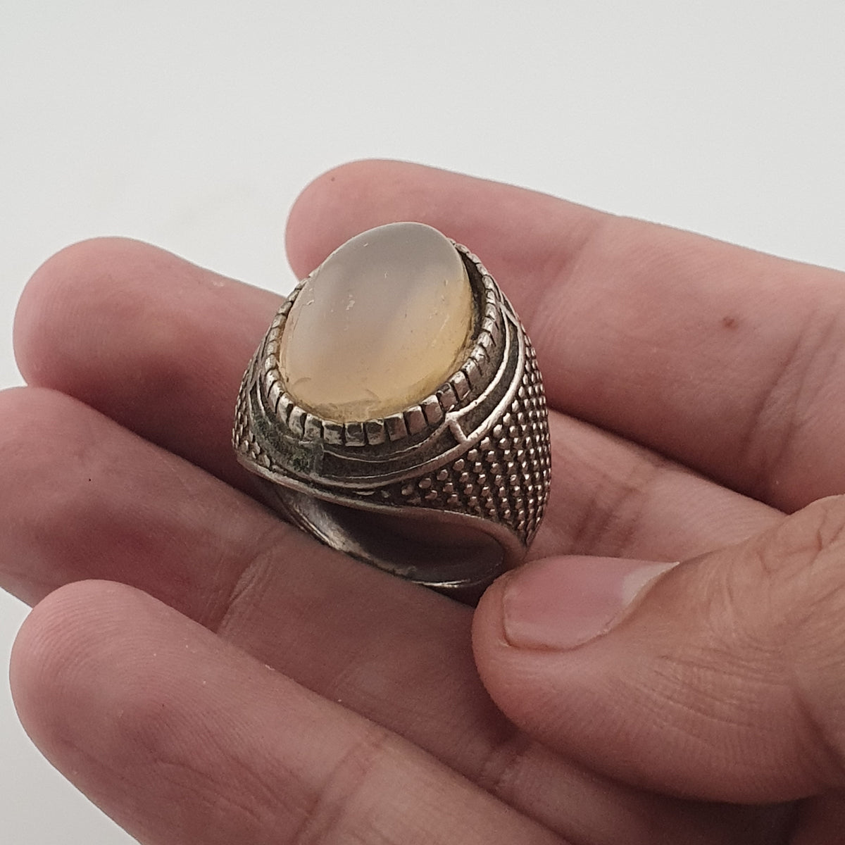 Old World Rustic Brass Ring with Natural Jade Stone