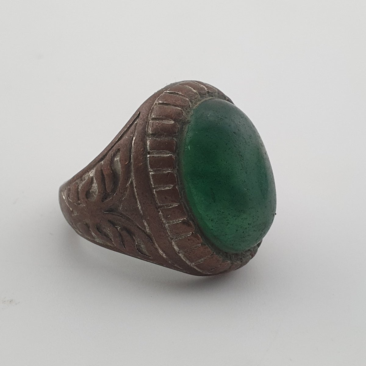 Ancient Rustic Brass Ring with Antique Jade Stone