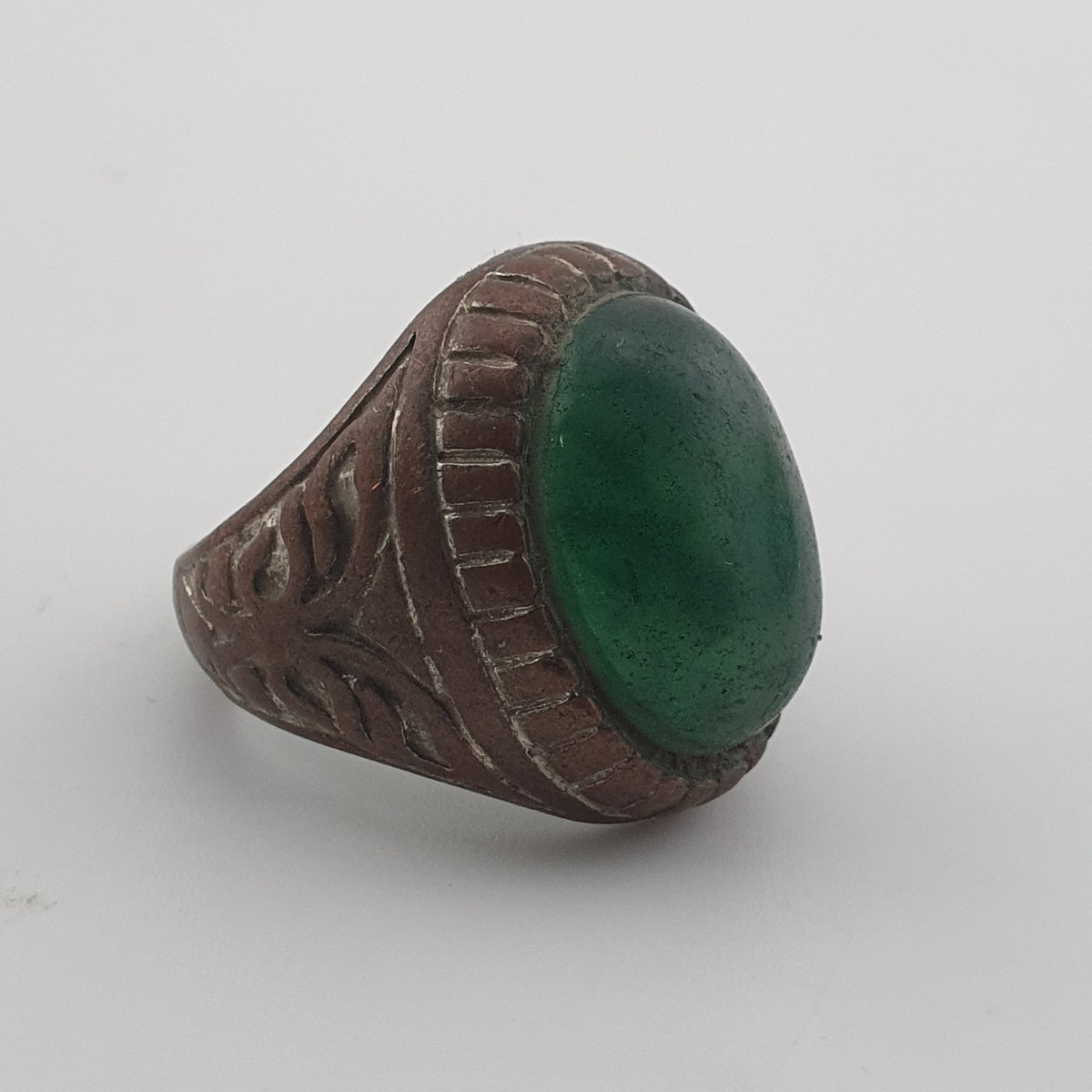 Ancient Rustic Brass Ring with Antique Jade Stone