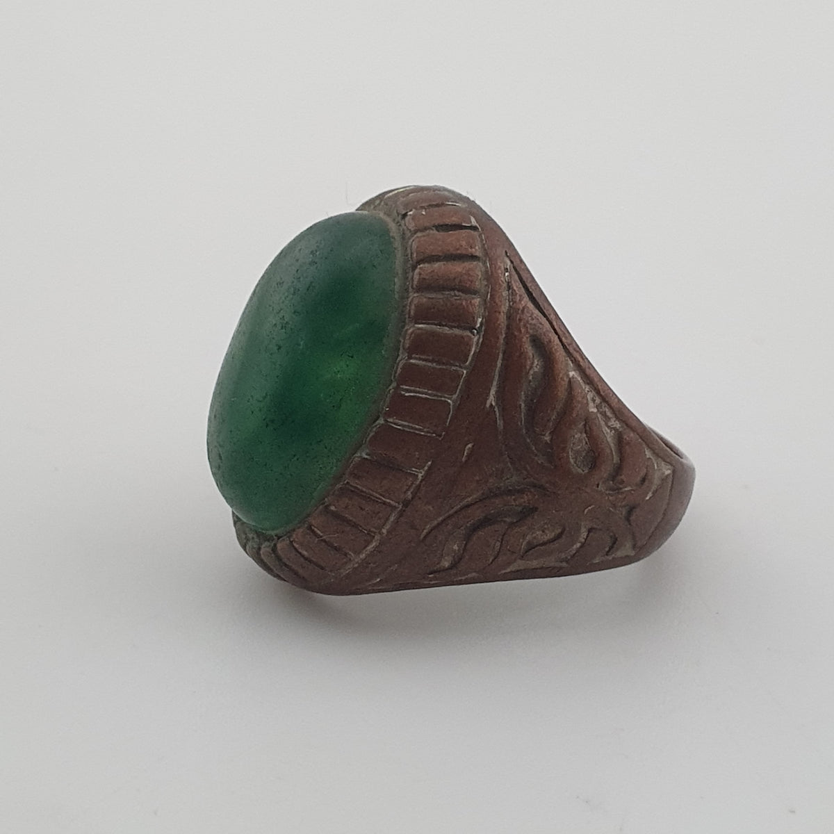 Ancient Rustic Brass Ring with Antique Jade Stone