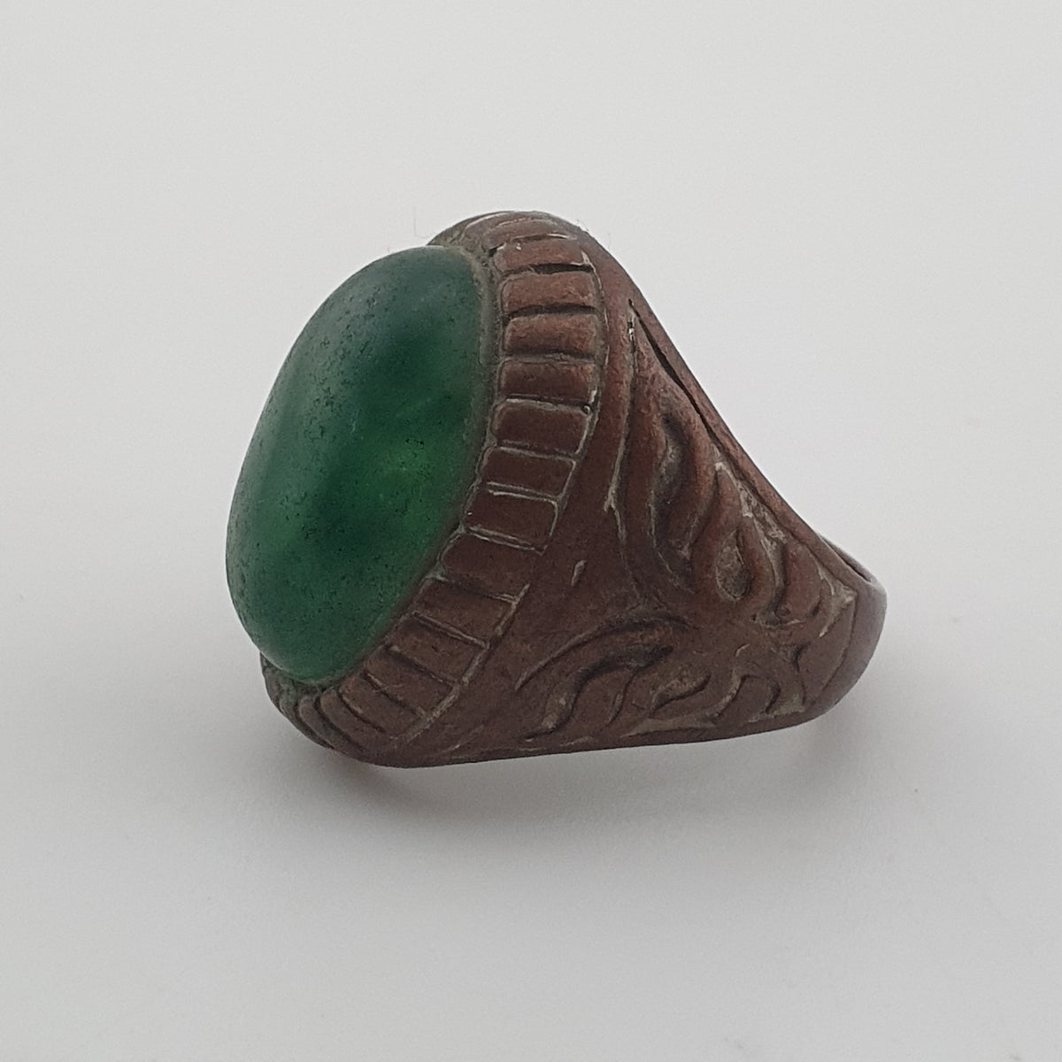 Ancient Rustic Brass Ring with Antique Jade Stone