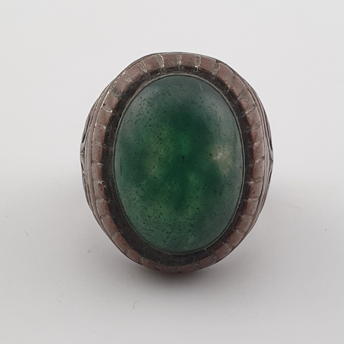 Ancient Rustic Brass Ring with Antique Jade Stone
