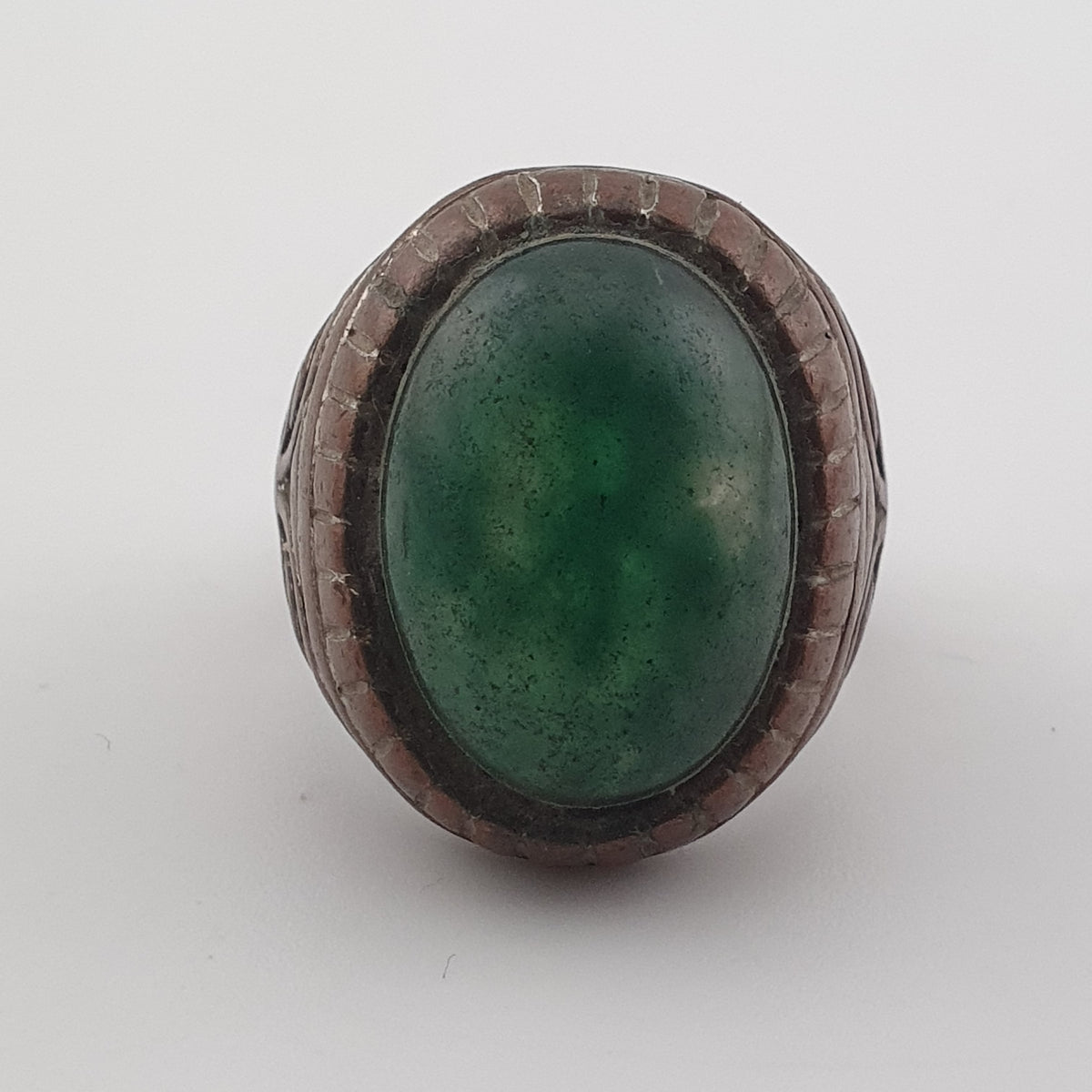 Ancient Rustic Brass Ring with Antique Jade Stone