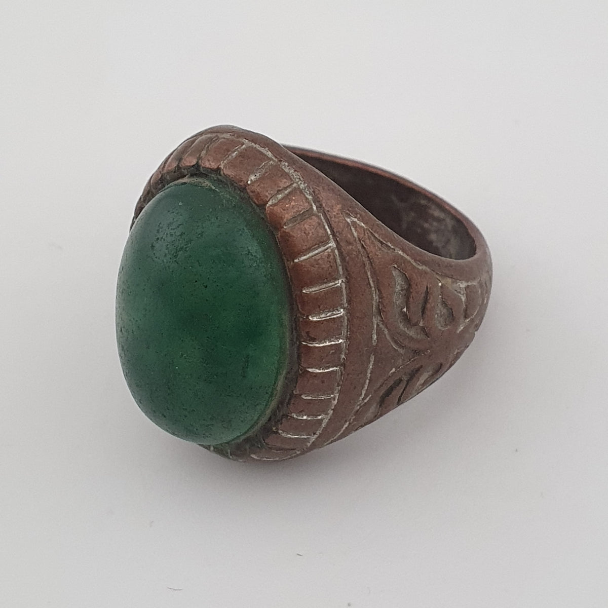 Ancient Rustic Brass Ring with Antique Jade Stone
