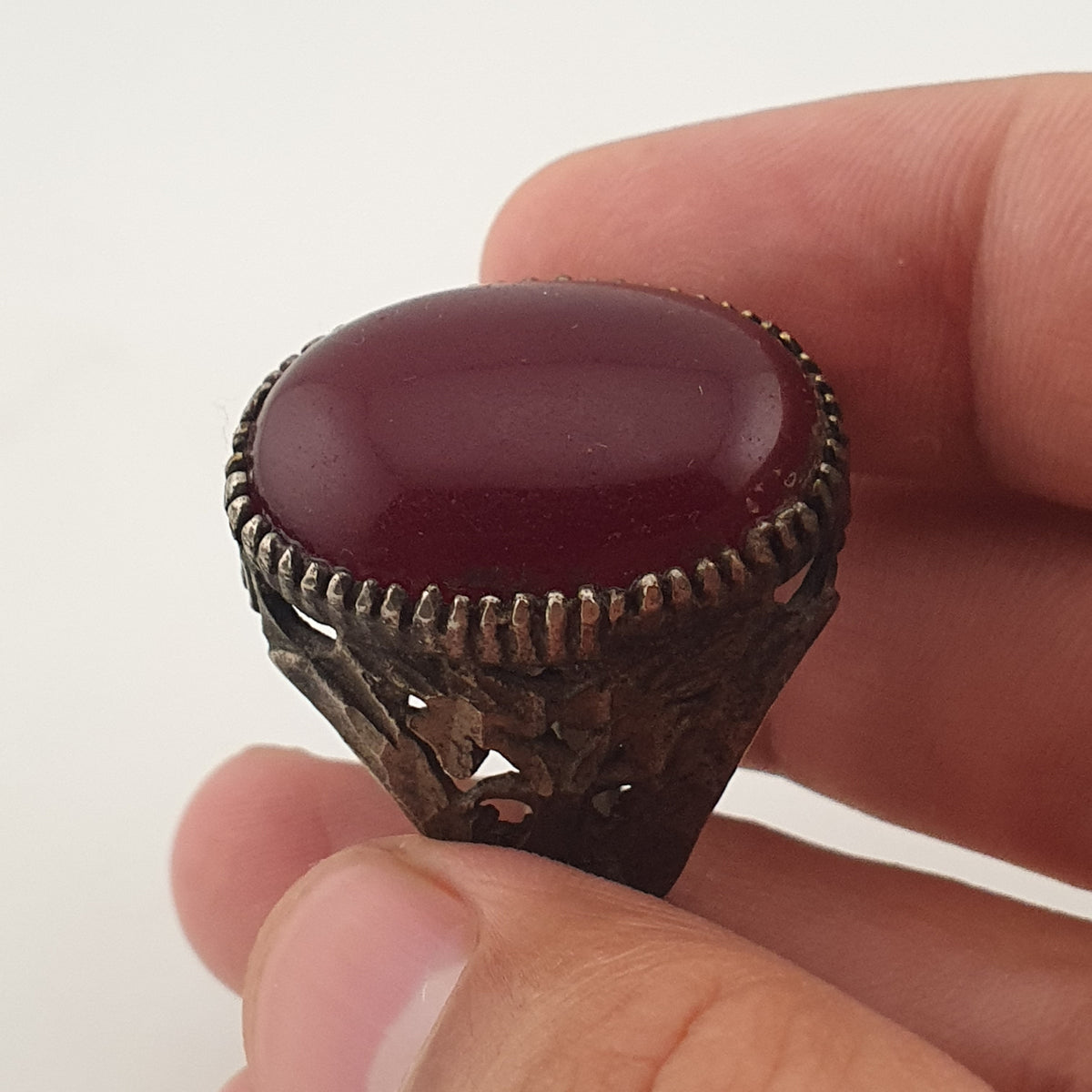 Ancient Rustic Heritage Agate Stone Ring Traditional Brass Design