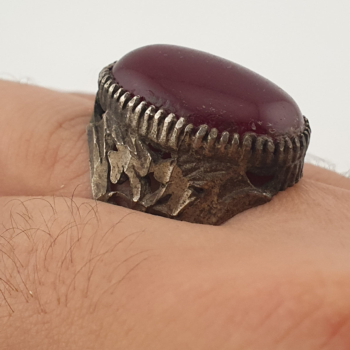 Ancient Rustic Heritage Agate Stone Ring Traditional Brass Design