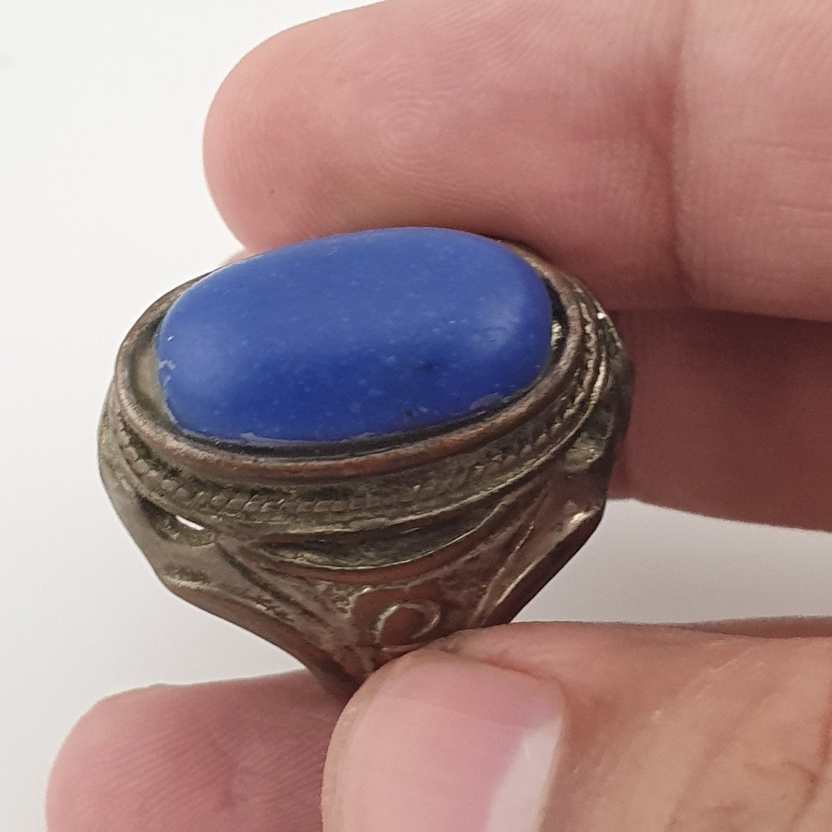 Ancient Heritage Brass Ring with Deep Blue Lapis Lazuli Stone