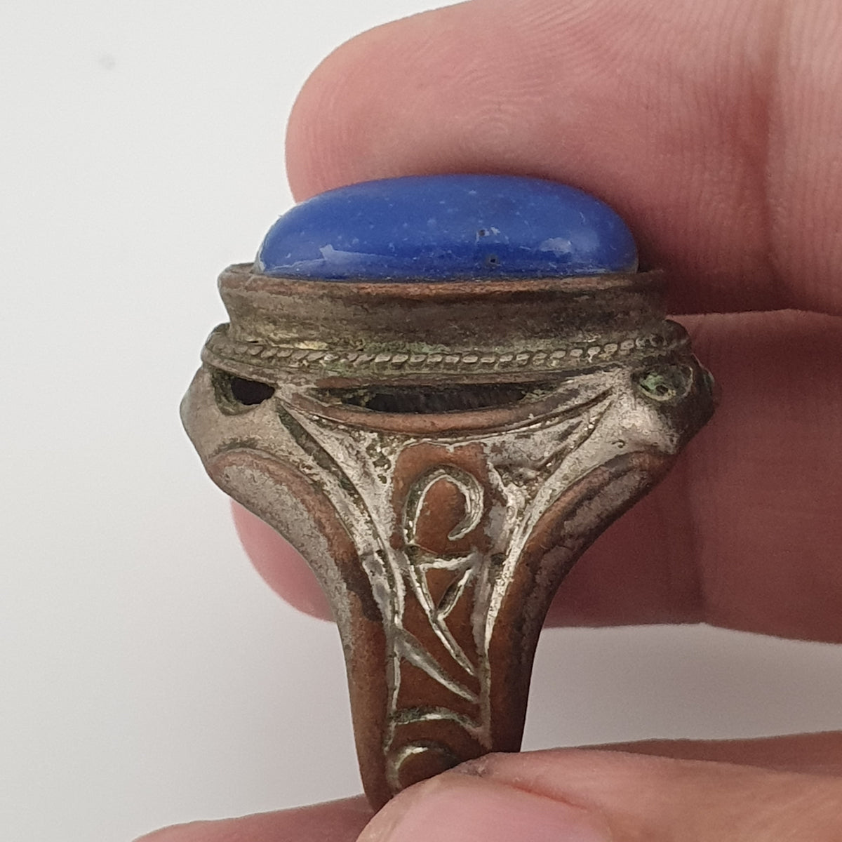 Ancient Heritage Brass Ring with Deep Blue Lapis Lazuli Stone