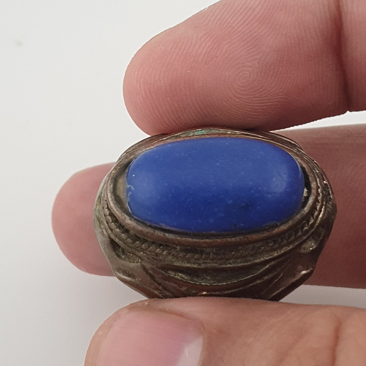 Ancient Heritage Brass Ring with Deep Blue Lapis Lazuli Stone