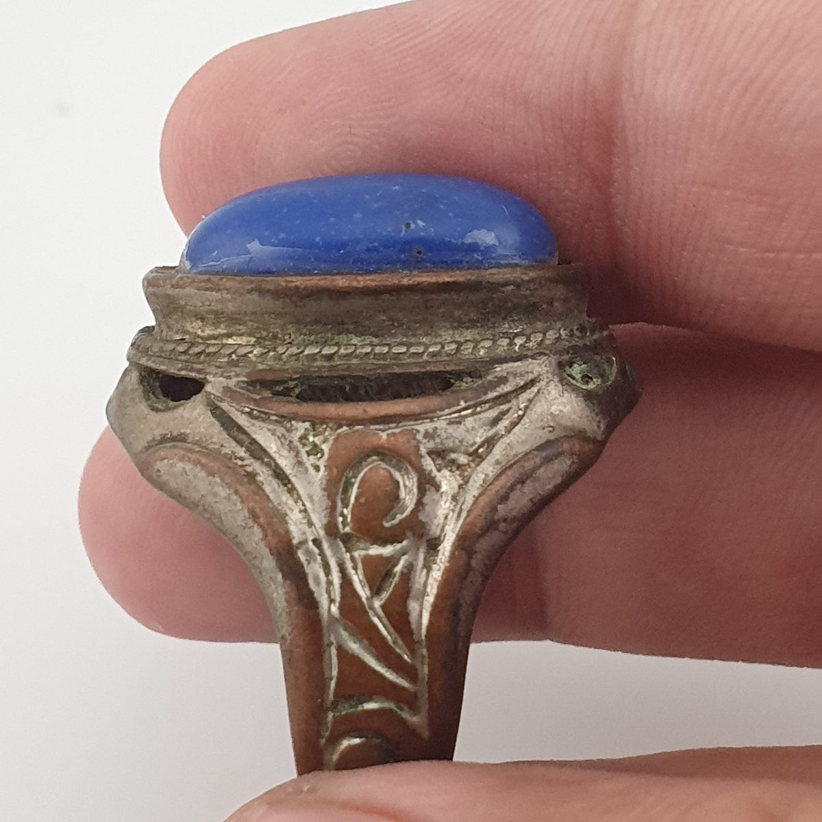 Ancient Heritage Brass Ring with Deep Blue Lapis Lazuli Stone