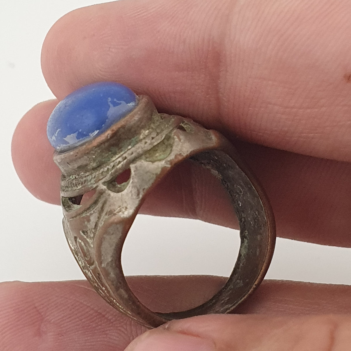 Ancient Heritage Brass Ring with Deep Blue Lapis Lazuli Stone