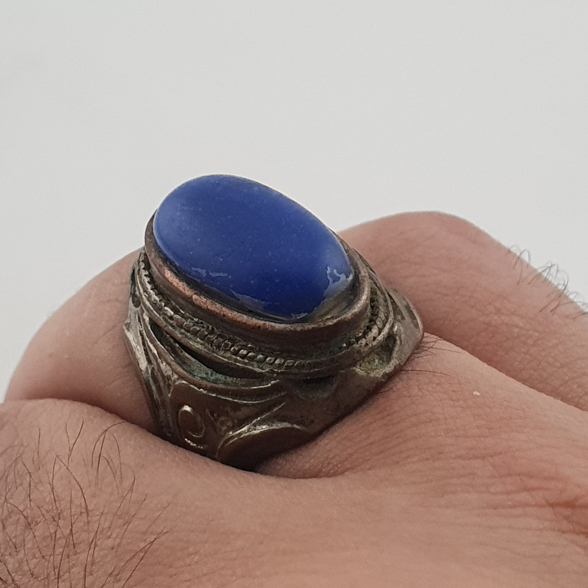 Ancient Heritage Brass Ring with Deep Blue Lapis Lazuli Stone