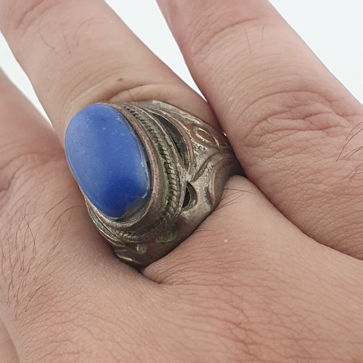 Ancient Heritage Brass Ring with Deep Blue Lapis Lazuli Stone