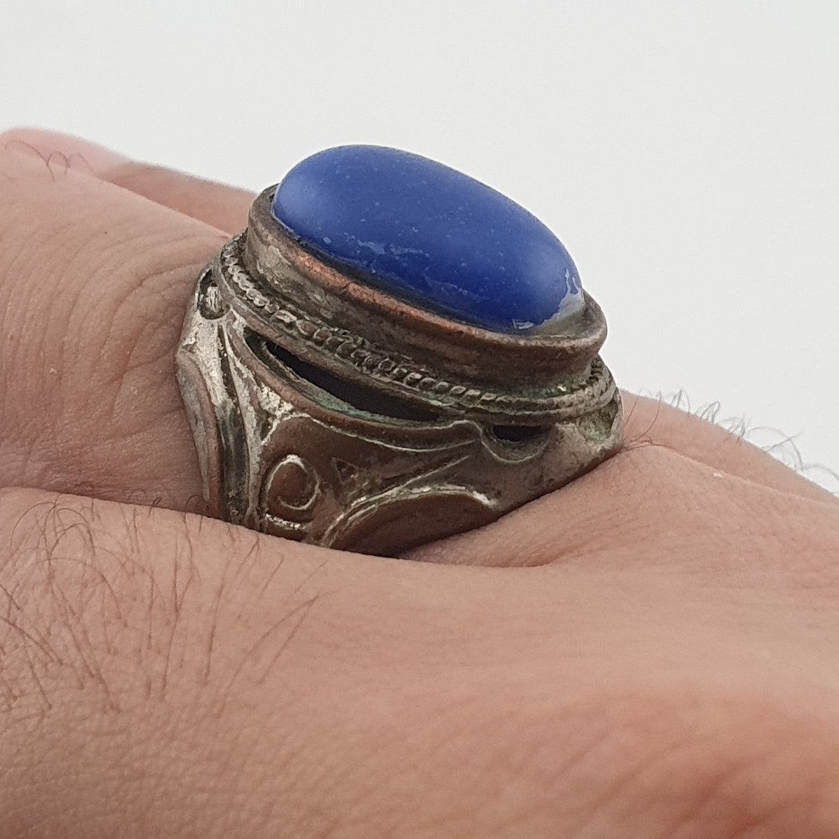 Ancient Heritage Brass Ring with Deep Blue Lapis Lazuli Stone