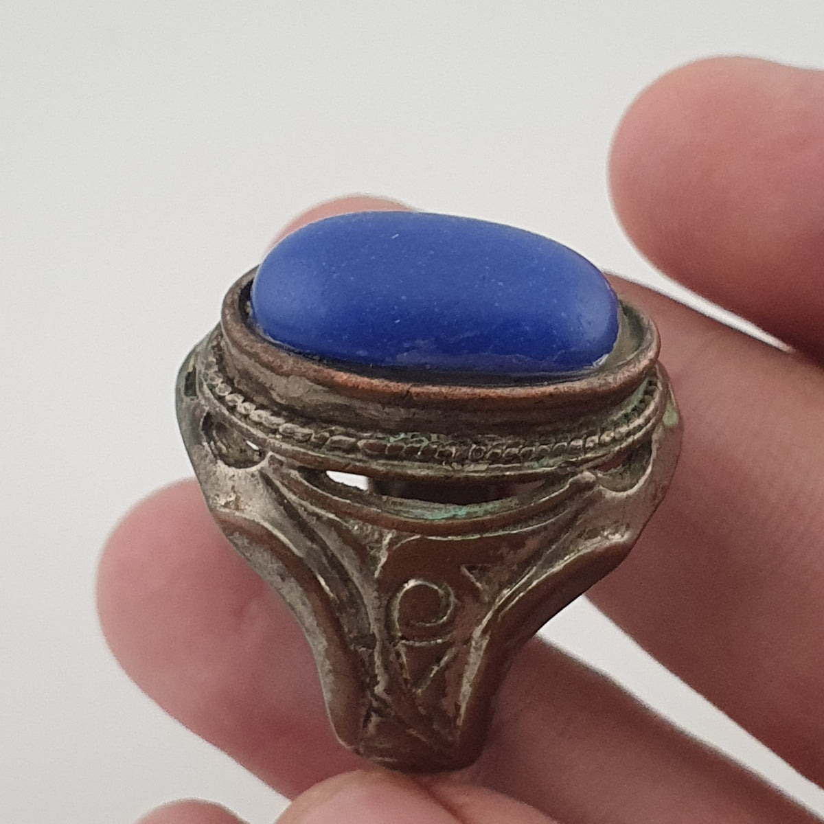 Ancient Heritage Brass Ring with Deep Blue Lapis Lazuli Stone