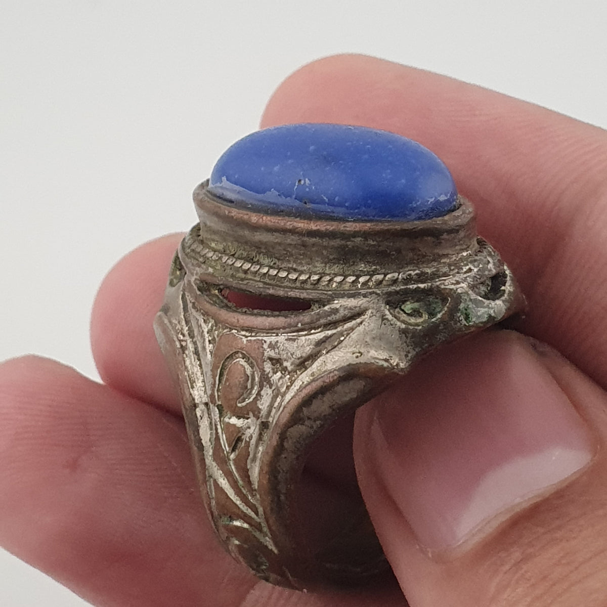 Ancient Heritage Brass Ring with Deep Blue Lapis Lazuli Stone