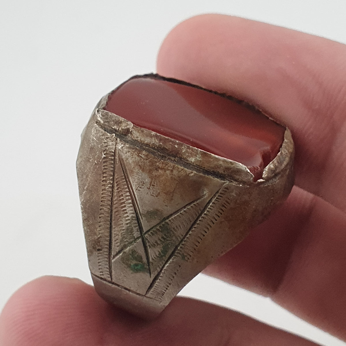 Ancient Treasure Brass Ring with Agate Gemstone
