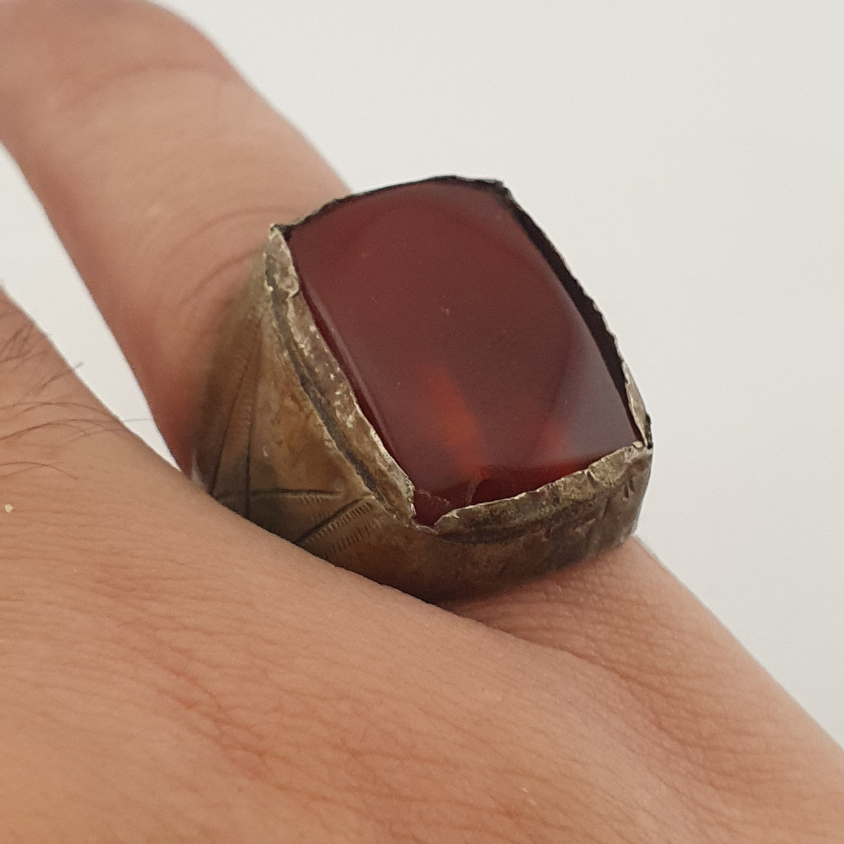 Ancient Treasure Brass Ring with Agate Gemstone
