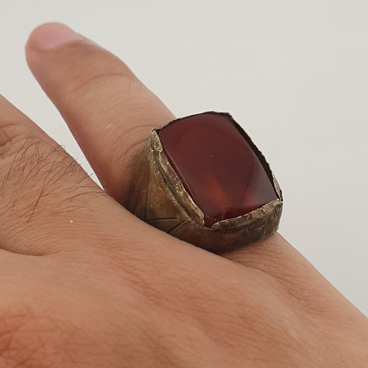 Ancient Treasure Brass Ring with Agate Gemstone