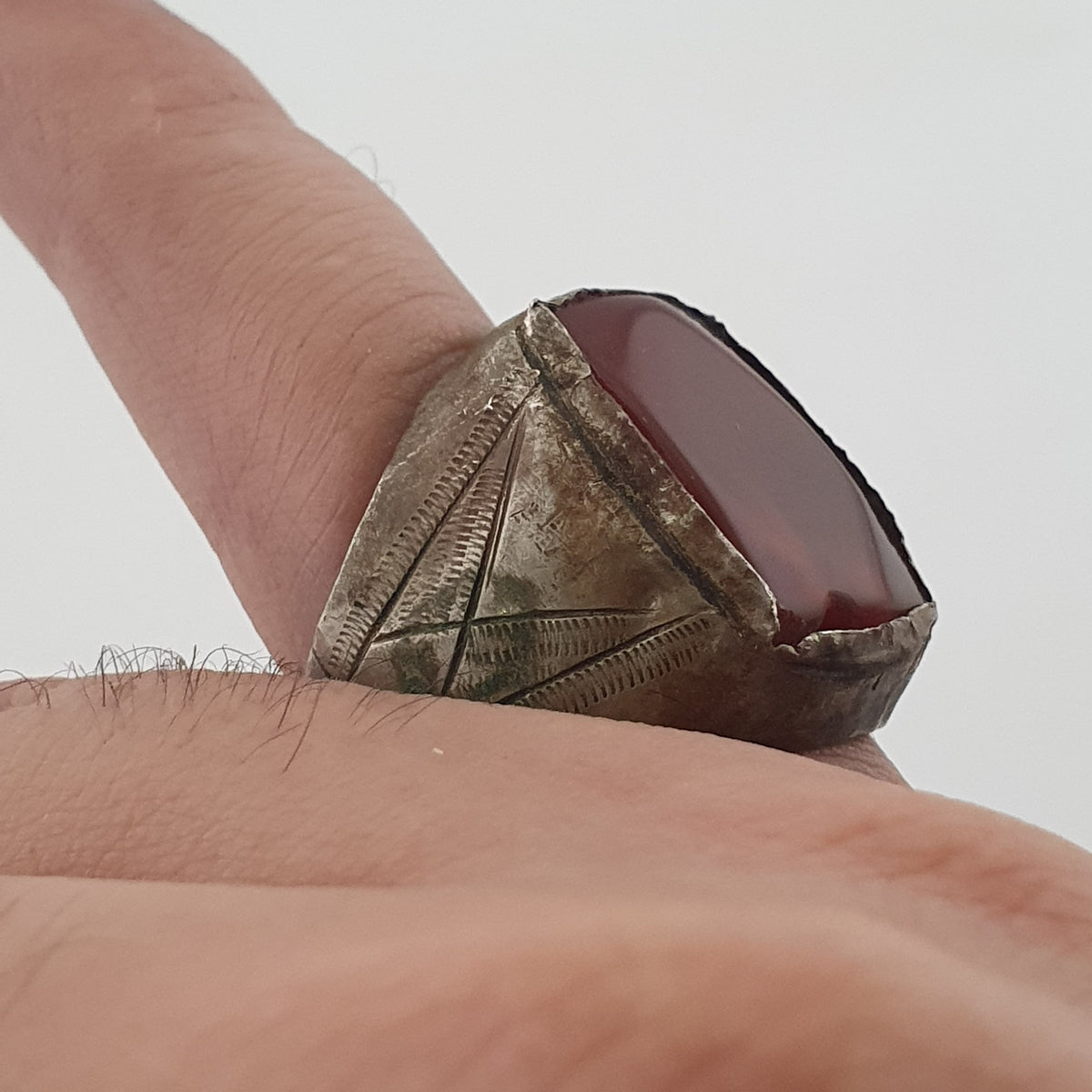 Ancient Treasure Brass Ring with Agate Gemstone
