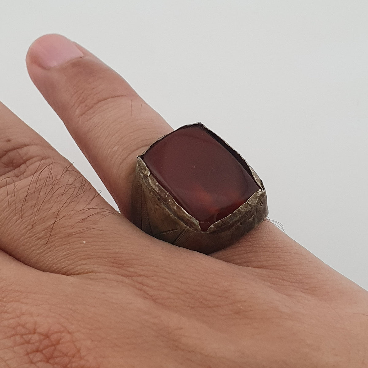 Ancient Treasure Brass Ring with Agate Gemstone