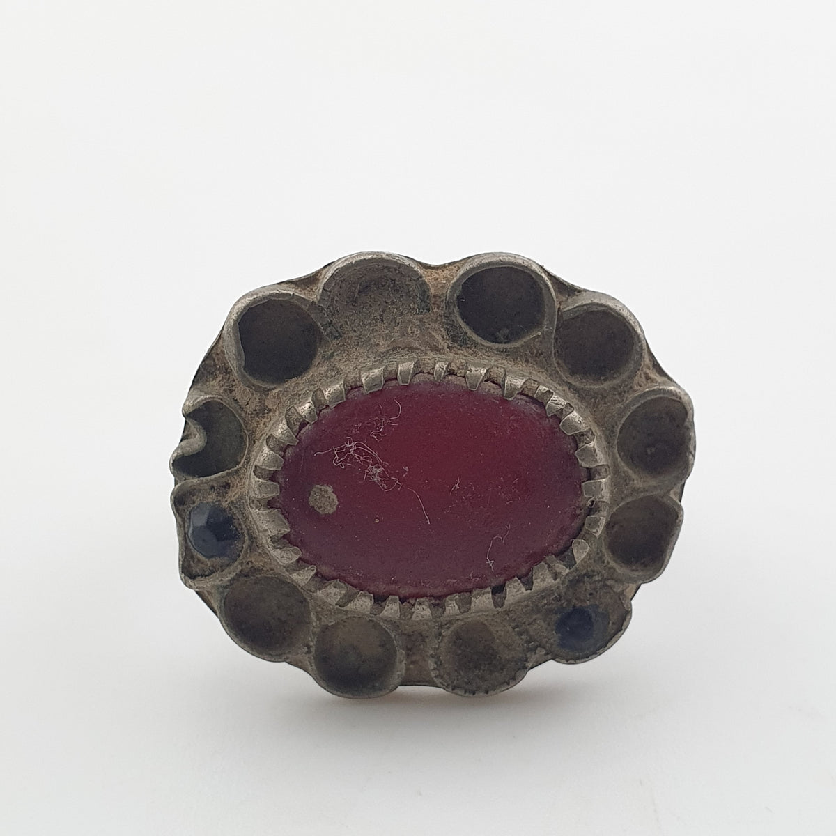 Ancient Floral Design Brass Ring with Cubic Zirconia