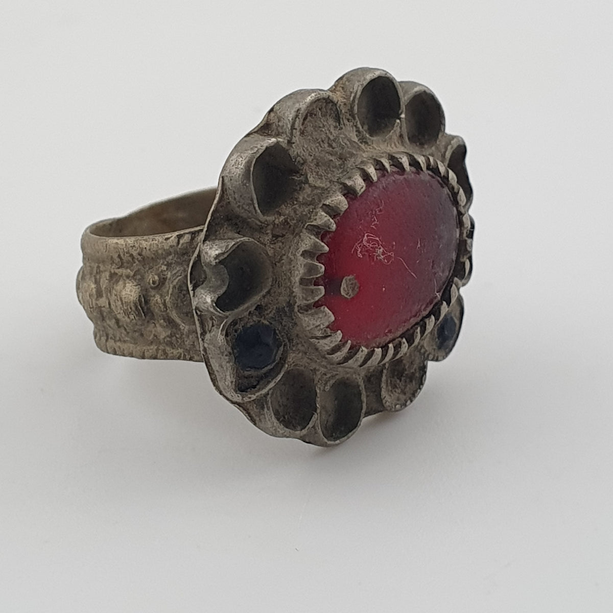 Ancient Floral Design Brass Ring with Cubic Zirconia