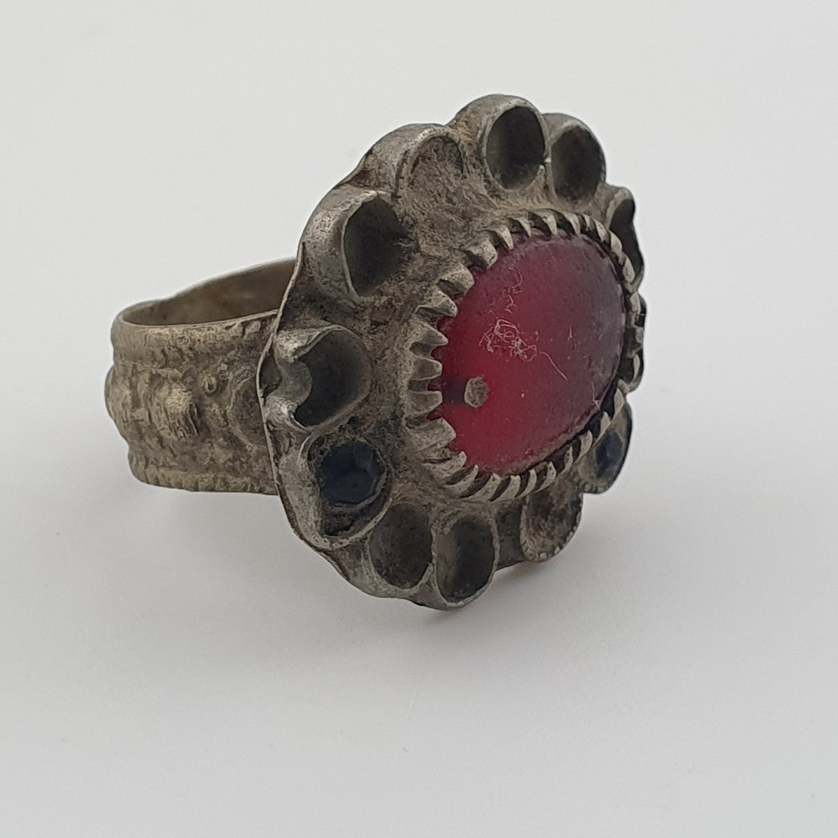 Ancient Floral Design Brass Ring with Cubic Zirconia