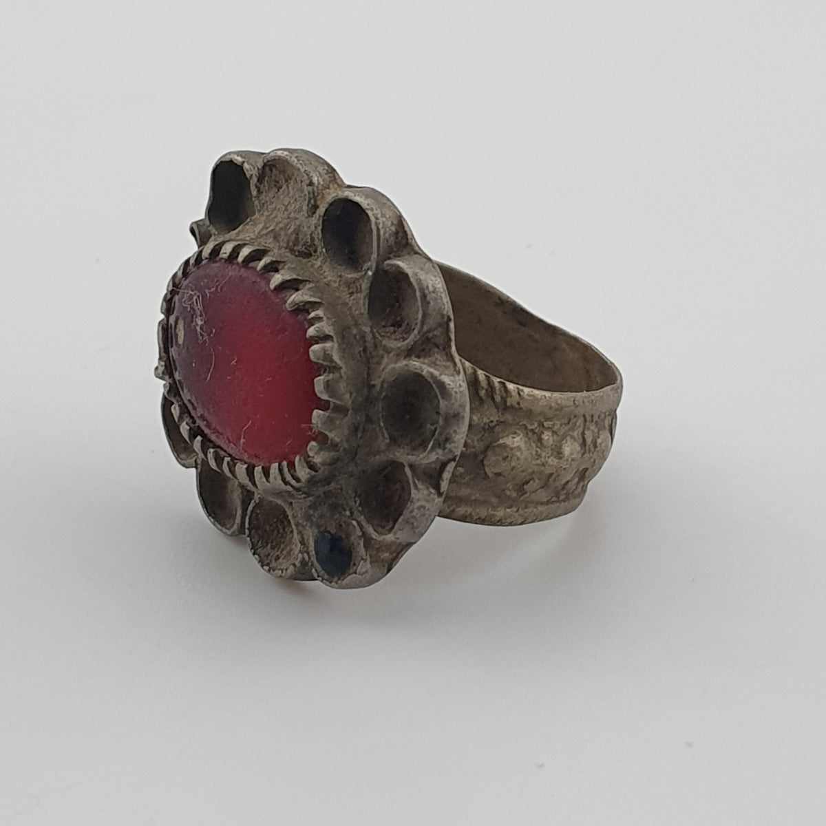 Ancient Floral Design Brass Ring with Cubic Zirconia
