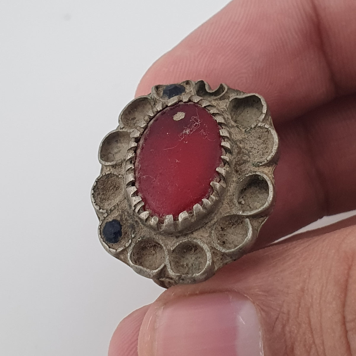 Ancient Floral Design Brass Ring with Cubic Zirconia