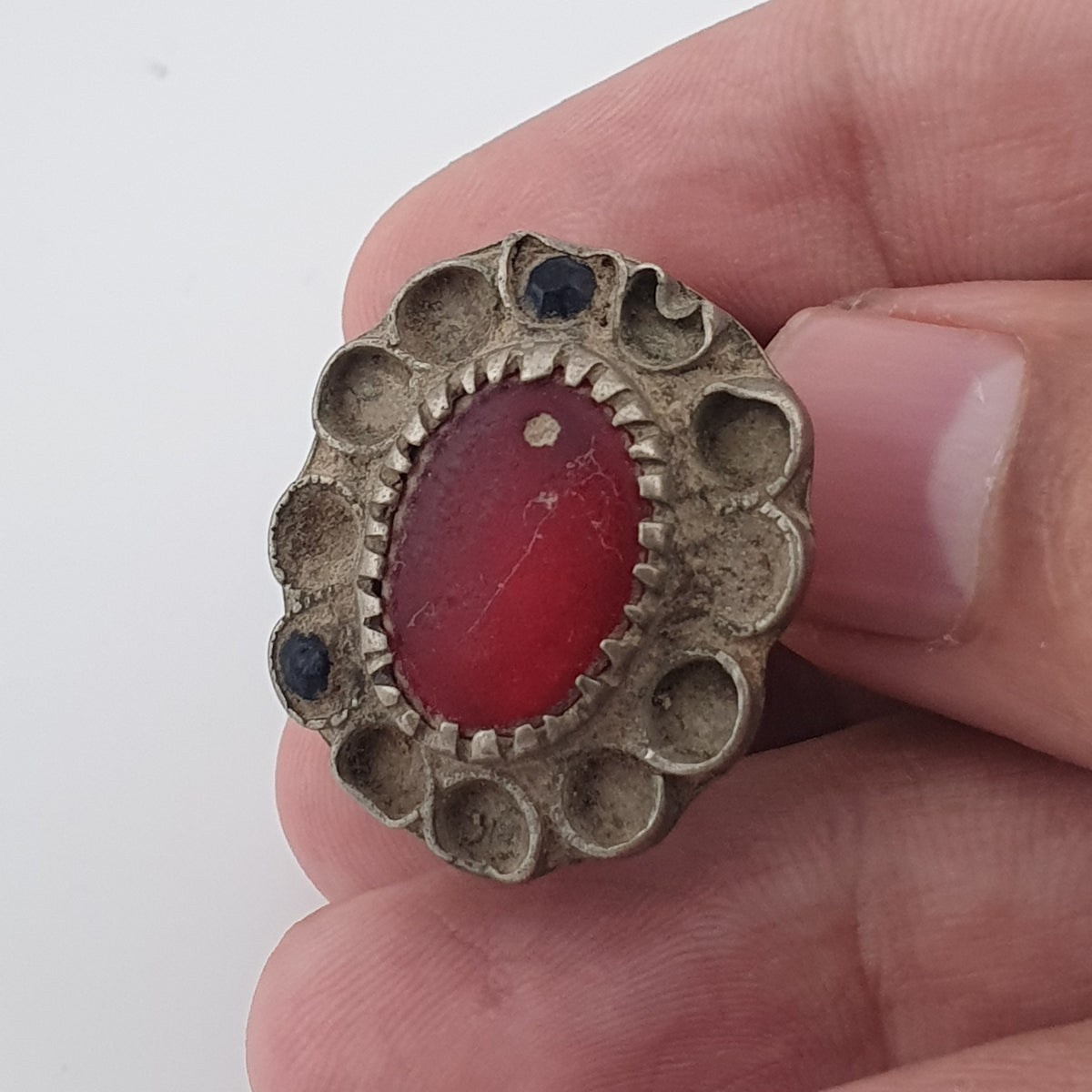 Ancient Floral Design Brass Ring with Cubic Zirconia