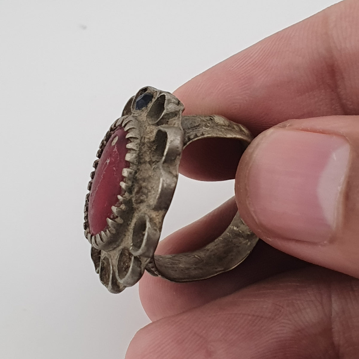 Ancient Floral Design Brass Ring with Cubic Zirconia