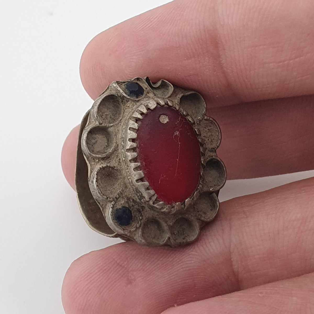 Ancient Floral Design Brass Ring with Cubic Zirconia