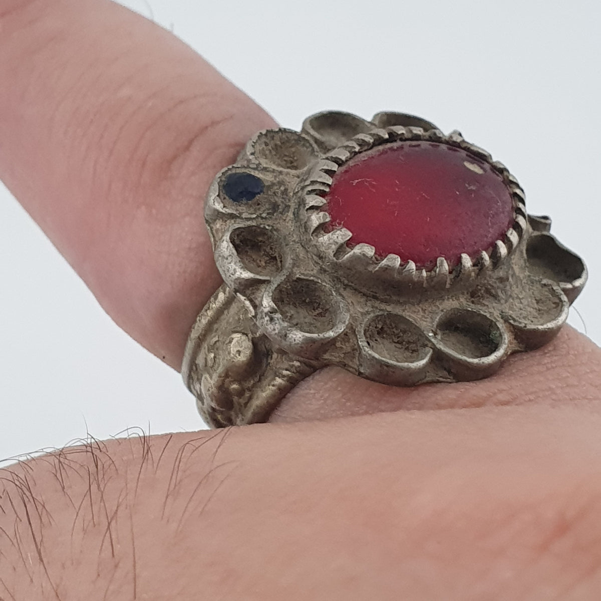 Ancient Floral Design Brass Ring with Cubic Zirconia