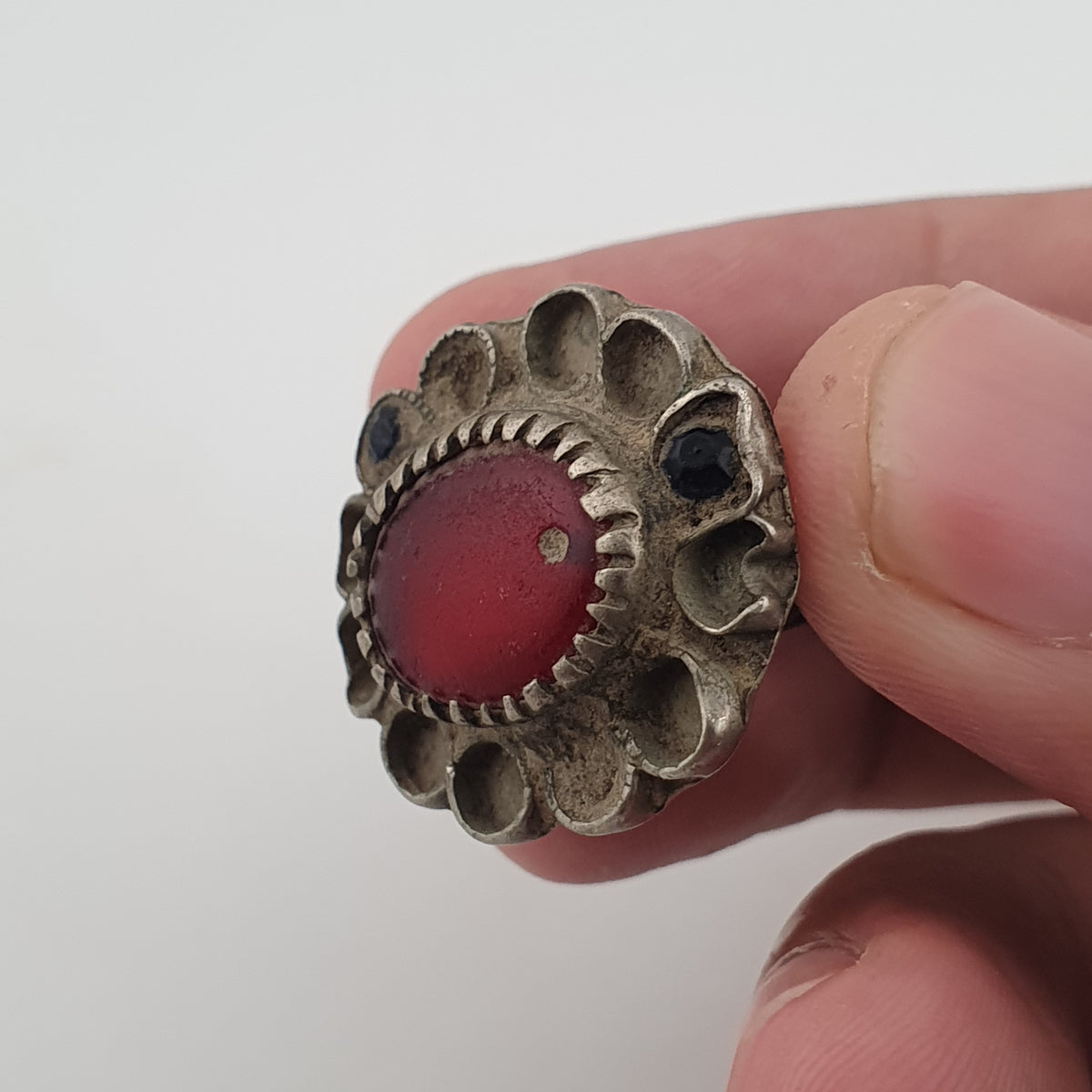 Ancient Floral Design Brass Ring with Cubic Zirconia