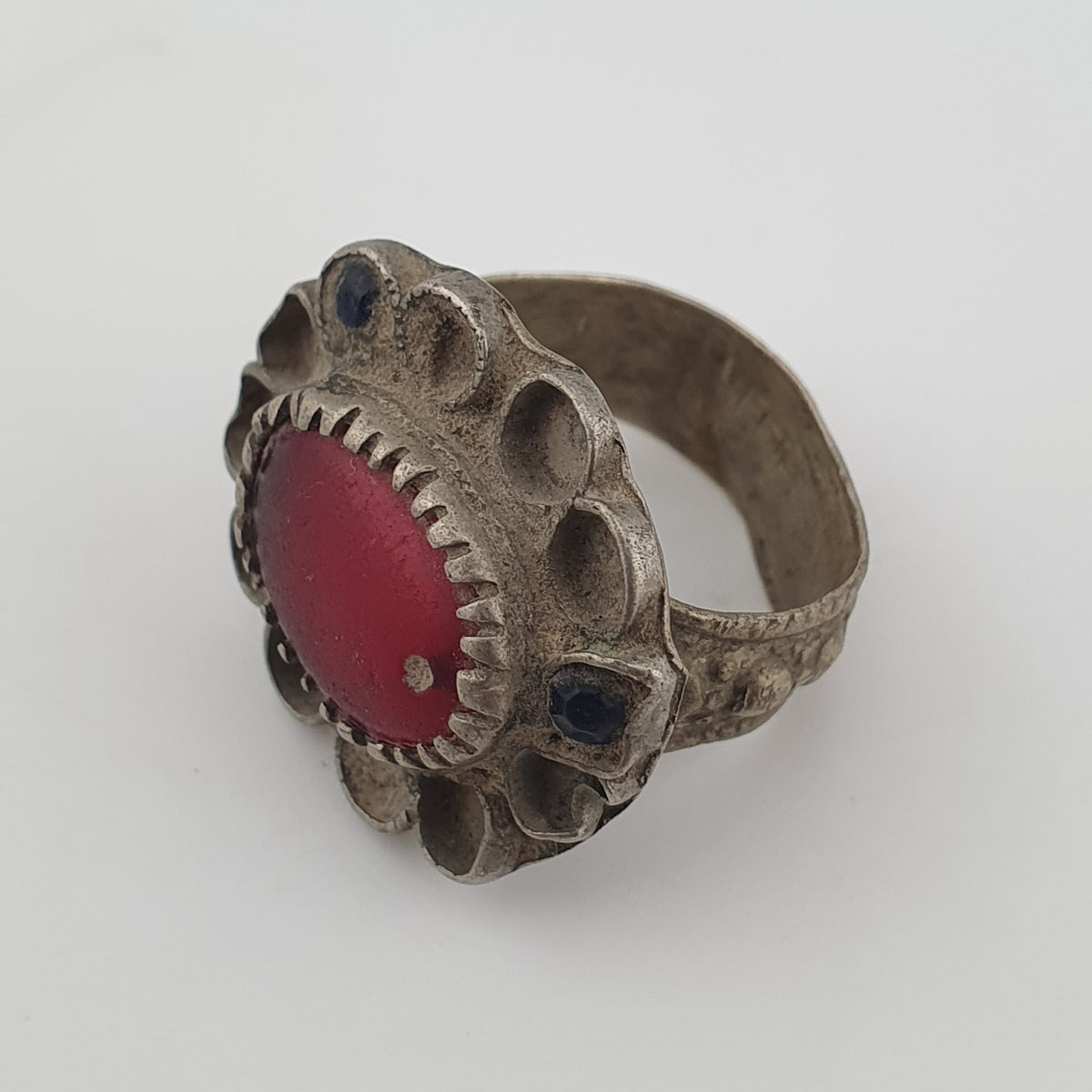 Ancient Floral Design Brass Ring with Cubic Zirconia