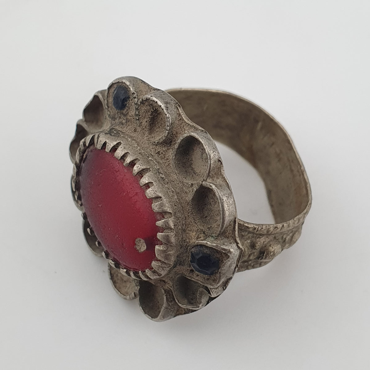 Ancient Floral Design Brass Ring with Cubic Zirconia