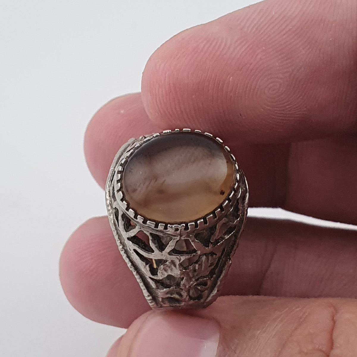 Ancient Inspired Brass Ring with Natural Agate