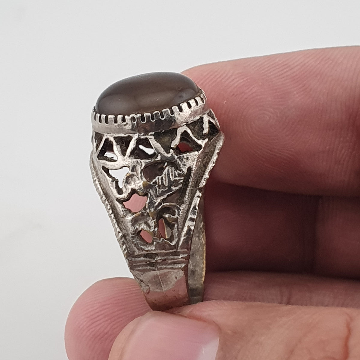 Ancient Inspired Brass Ring with Natural Agate