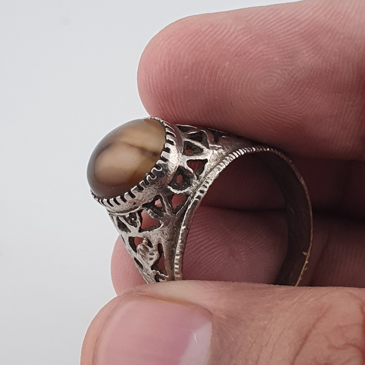 Ancient Inspired Brass Ring with Natural Agate