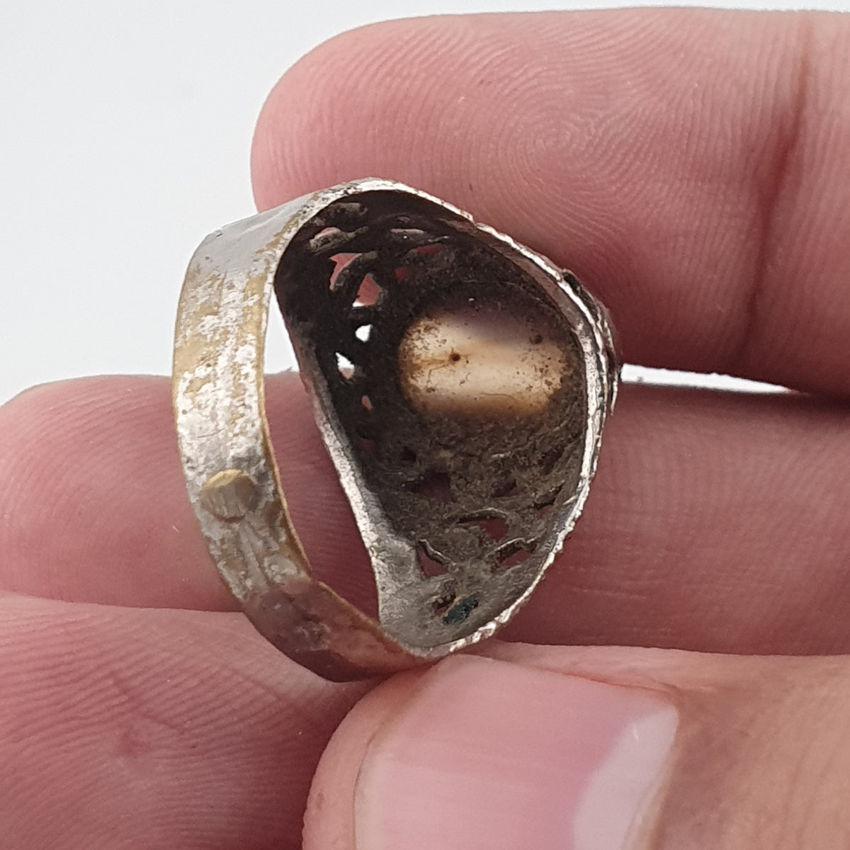 Ancient Inspired Brass Ring with Natural Agate