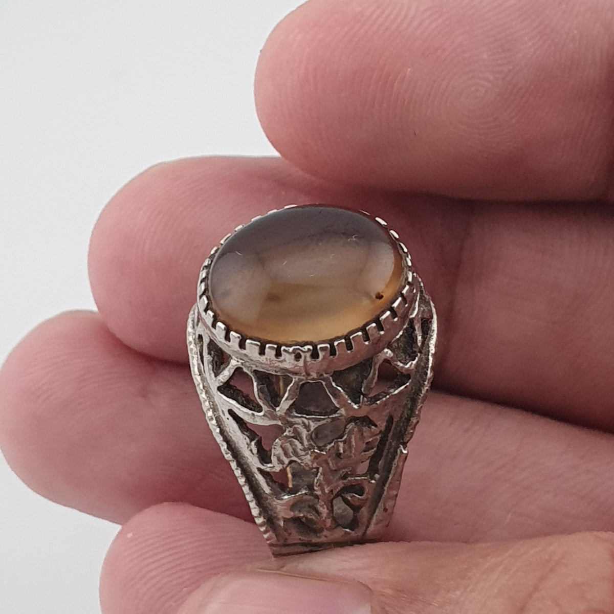 Ancient Inspired Brass Ring with Natural Agate