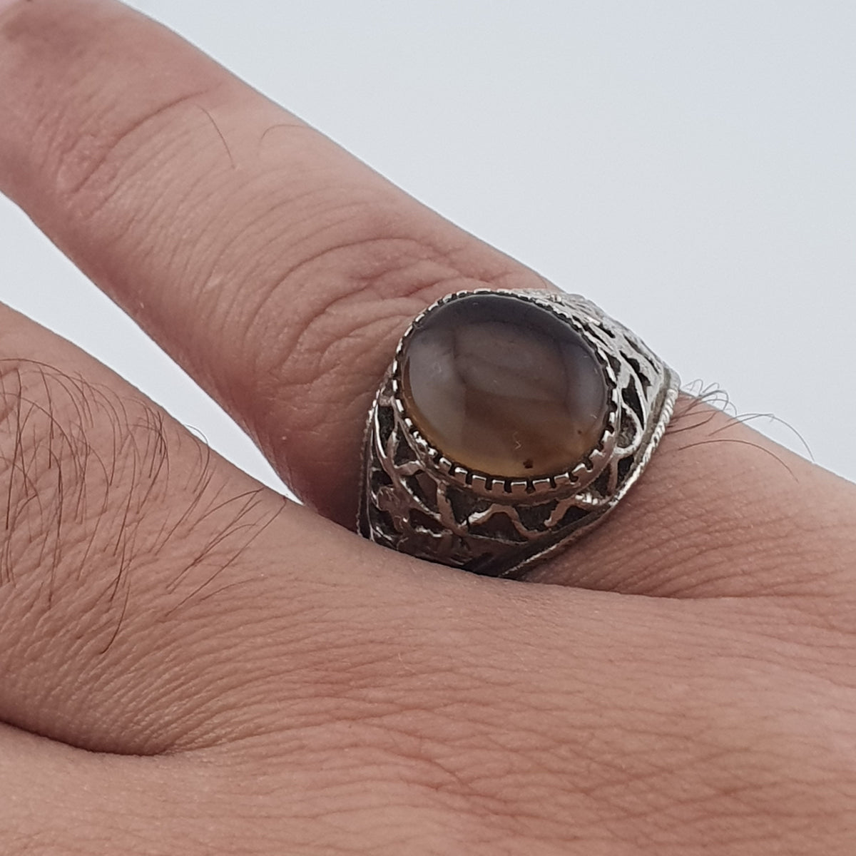 Ancient Inspired Brass Ring with Natural Agate