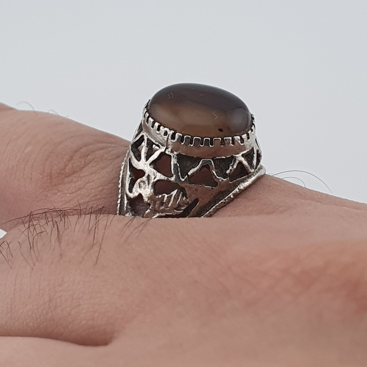 Ancient Inspired Brass Ring with Natural Agate
